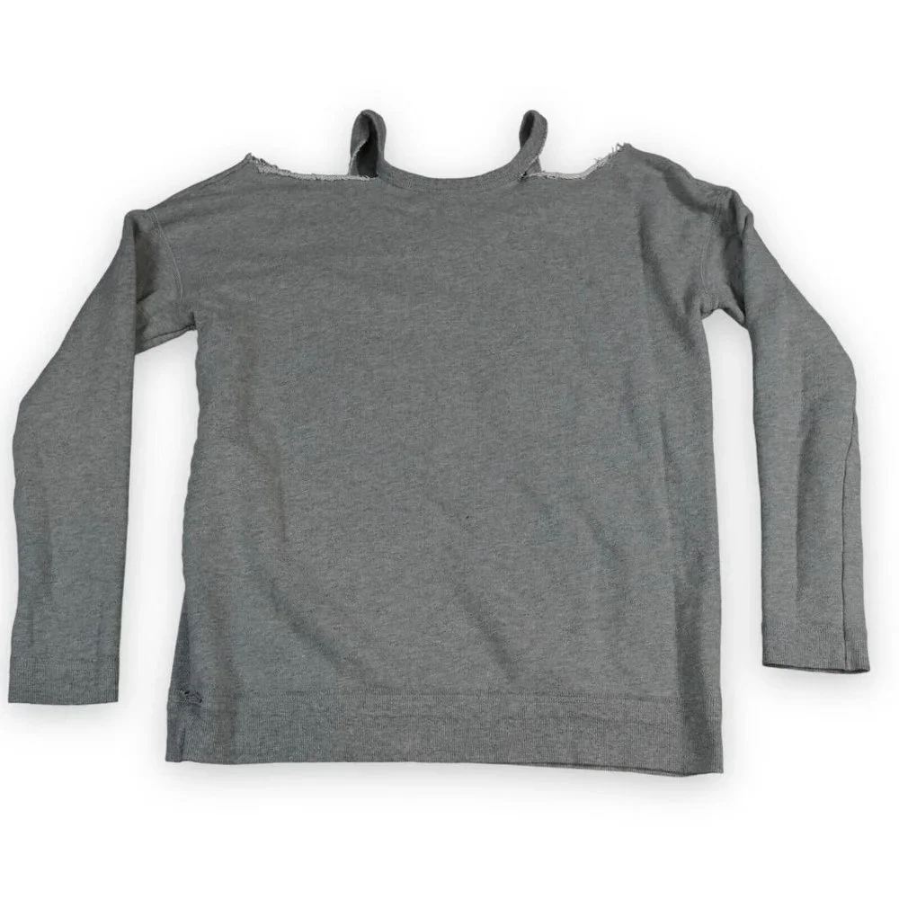 Free People Sweater Top Small‎ Grey Cold Shoulder Pullover Embroidered 18